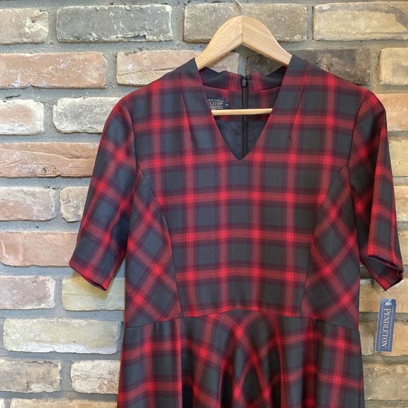 pendleton Plaid Wool MIDI Fit & Flare Dress Nwt 10 Red Olive Green - Picture 3 of 16